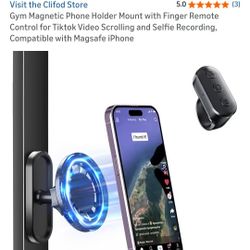 Gym Magnetic Phone Holder Mount with Finger Remote Control for Tiktok Video Scrolling and Selfie Recording, Compatible with Magsafe iPhone
