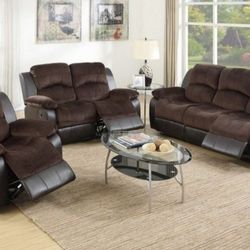 Brand New Brown 3pc Reclining Sofa Set