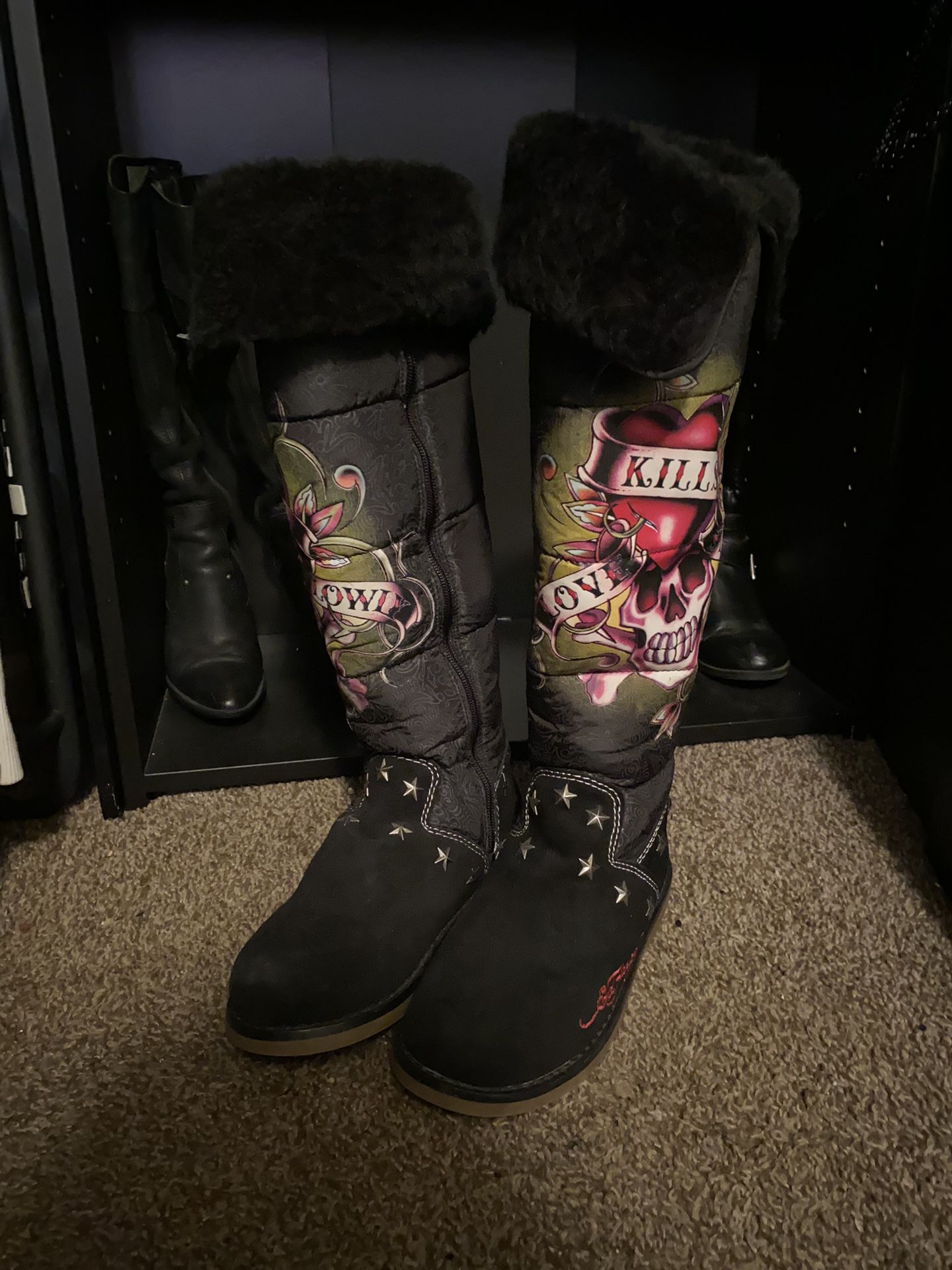 Ed Hardy Women's Black and Pink Boots
