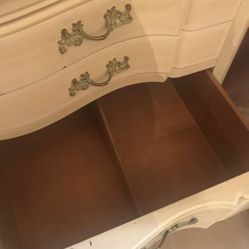 French Provincial dresser vintage in white wash finish .