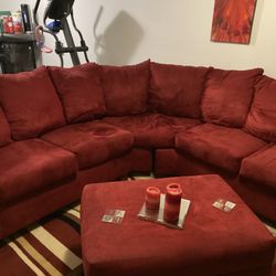 Microfiber Red Sectional & Ottoman 