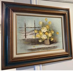 VTG 1960s Yellow Rose Oil Painting Signed by Henry