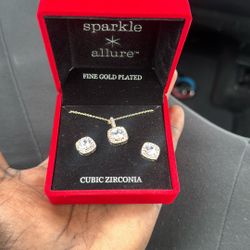 Cubic Zirconia Earrings Plus Chain With Pendant 