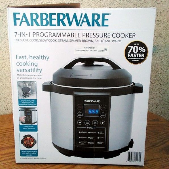Farberware 7-in-1 6-Qt WM-CS6004W Programmable Pressure Cooker in Original Box Stainless Steel/Black