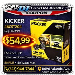 Kicker CST20 CS Series 3/4" Titanium Dome Tweeters 1 Set Speakers 150 Watts 46CST204 🚨 Payment Options Available 🚨 No Credit Needed 🚨 