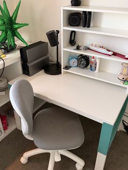 IKEA PÅHL Kids Desk (128x58 cm) with Desktop Shelf + ÖRFJÄLL Chair Set