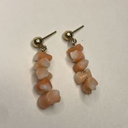 14k Yellow Gold Orange Coral Dangle Earrings