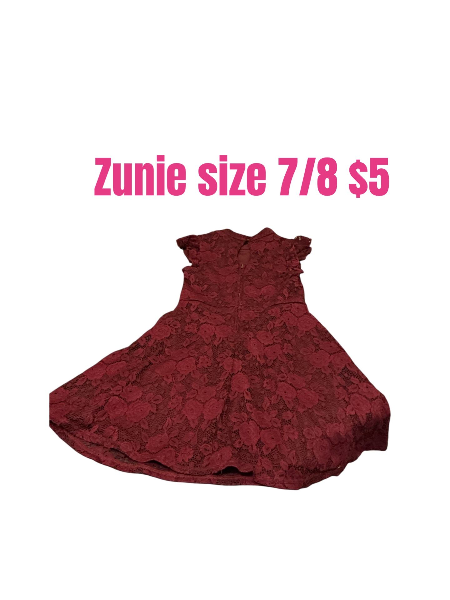 Zunie Nordstrom Girls Holiday Dress Size 7/8 Lace Burgundy Pre Love Condition 💖