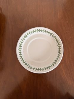 White Ceramic Plate with Green Leaf Border