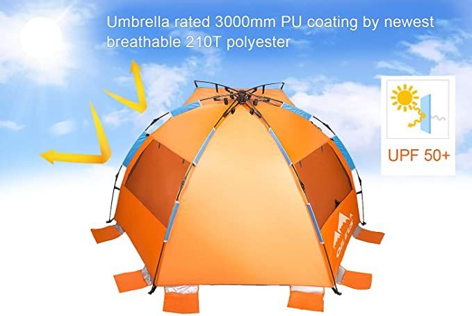 Orange Large 4 Person Beach Tent Sun Shelter