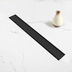 Linear Shower Drain, Black Shower Drain 60 inch with 2-in-1 Tile Insert Cover, Brushed AISI 304 Stainless Steel Black 

