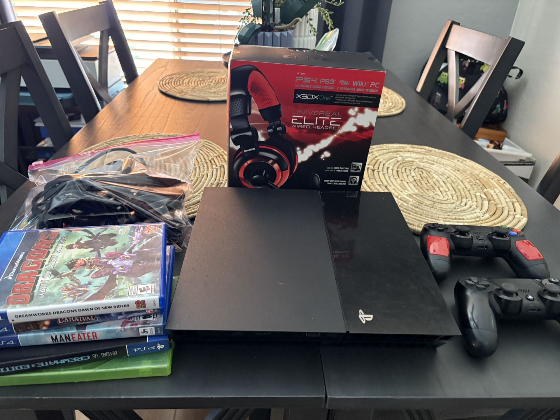 Ps4 With 2 Controllers, Head Gear And Games
