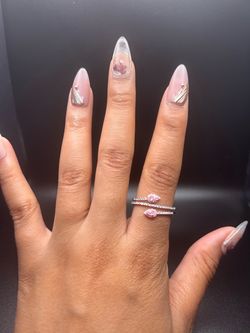 Silver Wrap Moissanite Ring with Pink Oval Stones