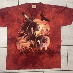 The Mountain Native American Wolf Horse Eagle Tshirt 2008 Red Tee Size 2XL XXL