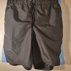 Nike Men's Swim Trunks Adult XL Board Shorts Mesh Lined Elastic Waist Black Blue