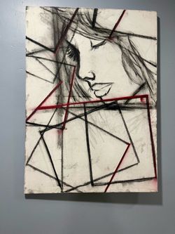 Abstract Modern Woman Face Canvas Art Painting Geometric Wall Decor