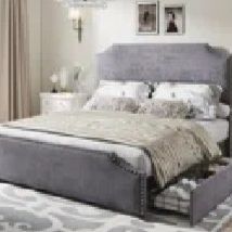 Queen velvet bed with storage drawers