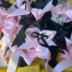 Black & Pink Satin Bows Decorations 