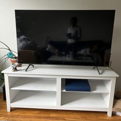 Simple, white TV stand