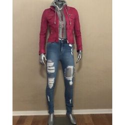 Juniors Moto Faux Leather Jacket With Hooded Sweater