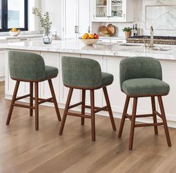 Set of 3 green fabric barstools counter height