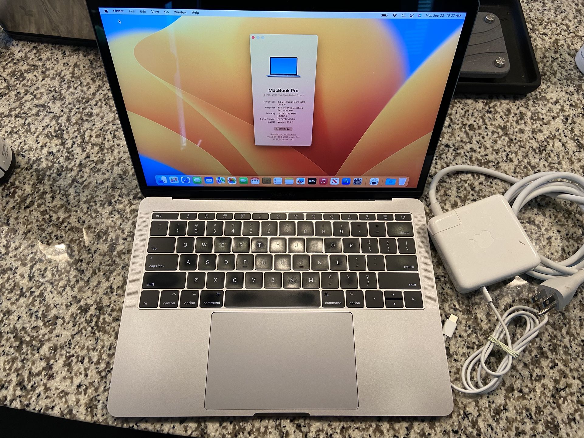 2017 MacBook Pro 13-inch 2.3 GHz i5 Processor 16gb Ram 128gb Ssd - Comes With Charger - Works Great 