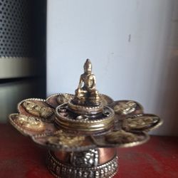 Lotus Copper Buddha  Incense Burner And Candle Holder 