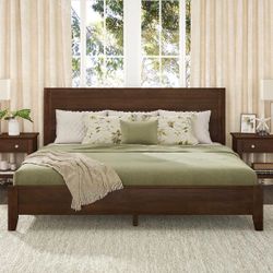 King Size Dark Walnut Solid Wood Bed Frame
