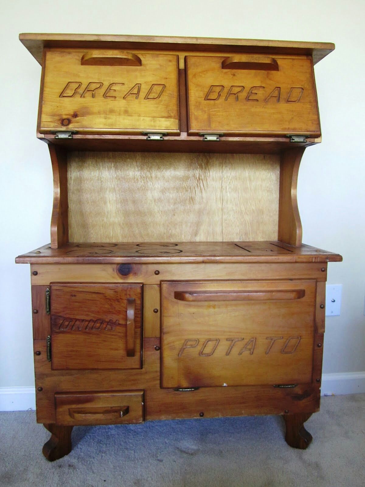 All wood microwave / bread box / onion & potato bin stand