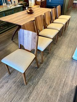NEW Dining Chairs / Wood & Beige Upholstered Seat / Set of 6