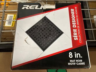 RELN 8 in. x 8 in. Matte Black Shower Drain with Square Pattern Drain Cover