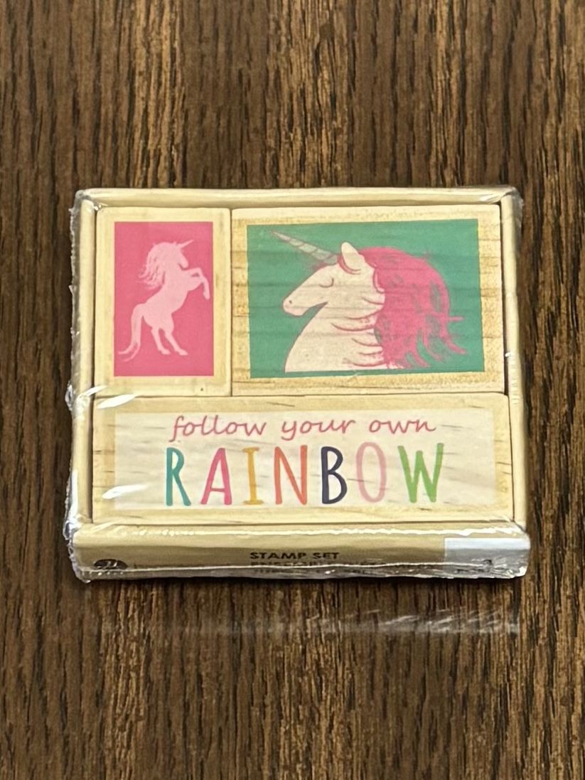 Hampton Art Rubber Stamp Set of 3 : Unicorn / Follow Your Own Rainbow