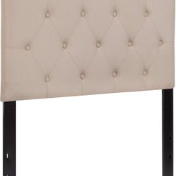 BizChair Tufted Upholstered Twin Size Headboard in Beige Fabric