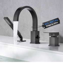 YASINU Waterfall Roman Tub Faucets, Bathtub Faucet with Sprayer Modern Bathtub Faucet, Single Handle Bathroom Faucet, Handheld Showerhead for Bath tub