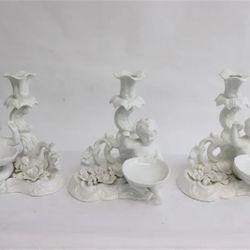 3 Vintage Capodimonte Porcelain Cherub Candle Holders
