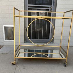Gold Bar Cart on Wheels – Glam Mid-Century Modern Style
