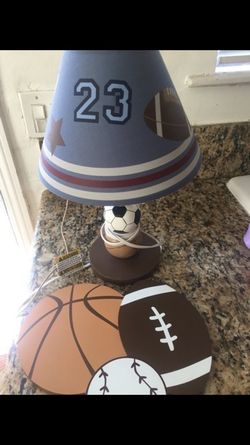 Kids sports lamp and sports decor. $30 for both