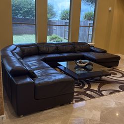 Modern Brown Leather Sectional Sofa with Chaise – Large L-Shaped Couch