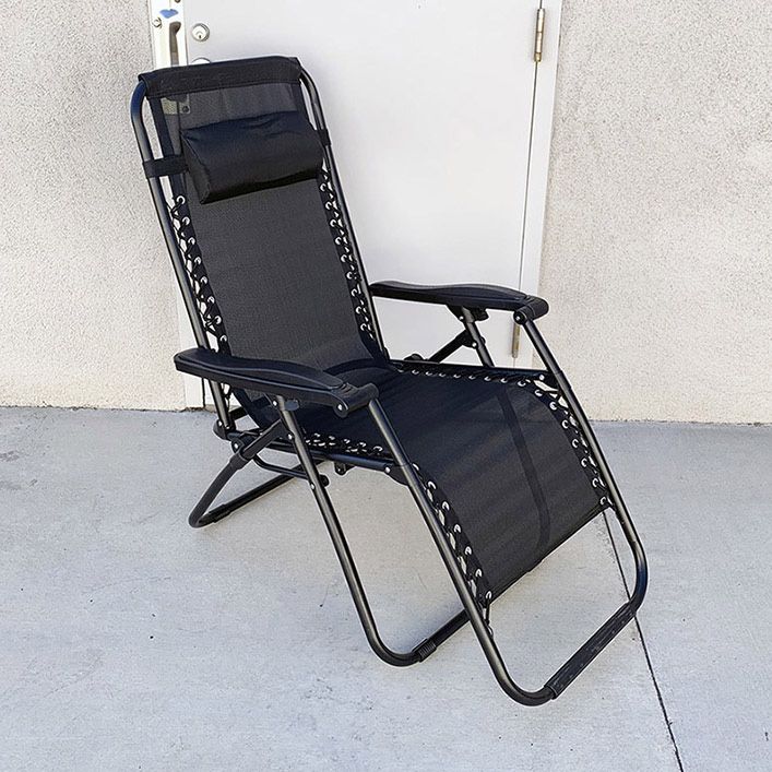 (NEW) $40 Folding Zero Gravity Outdoor Recliner Patio Lounge Chair Adjustable Headrest Textilene Mesh - Black