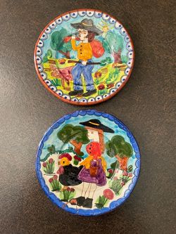 Hand-Painted Ceramic Decorative Plates Set of 2