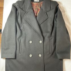 VINTAGE INTERNATIONAL SCEENE PEACOAT WOMEN’S SIZE 11/12 BLACK DOUBLE BREAST BUTTON UP, MADE IN YUGOSLAVIA