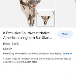 Southwest Native American Bull Skull Resin Sculpture 