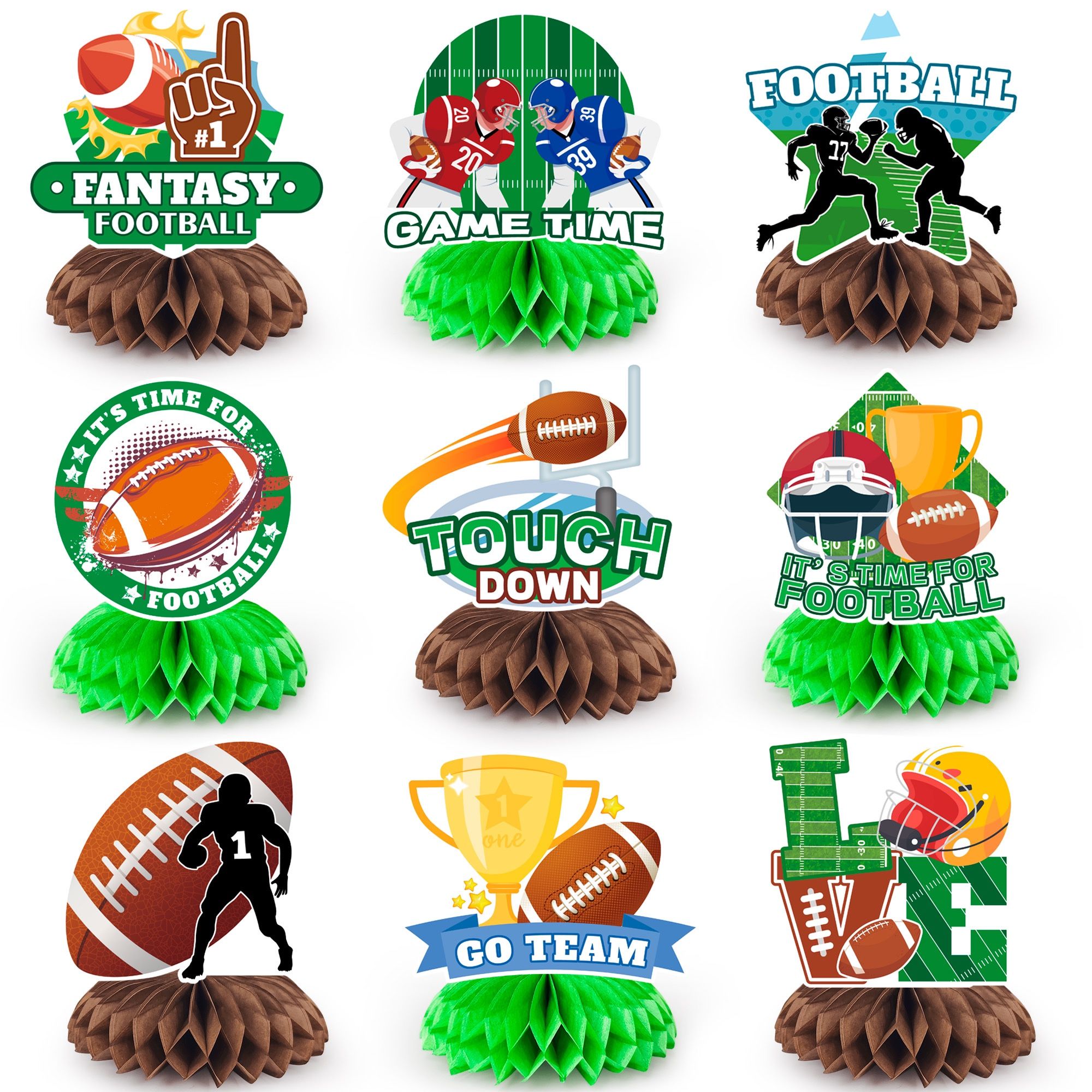 9pcs Football Honeycomb Centerpieces (New, Unopened)
