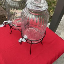Double Dispensers Glass On Metal Stand