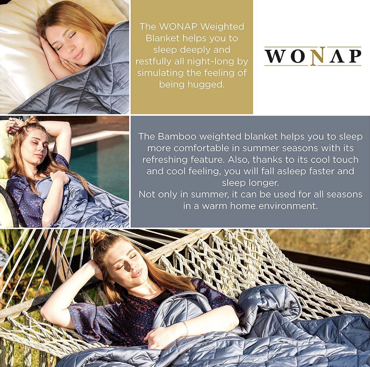 WONAP Cooling Weighted Blanket for Couple | 100% Natural Bamboo Viscose | 25 lbs | 86"x92" King Size | Heavy Blanket | Folkstone Grey