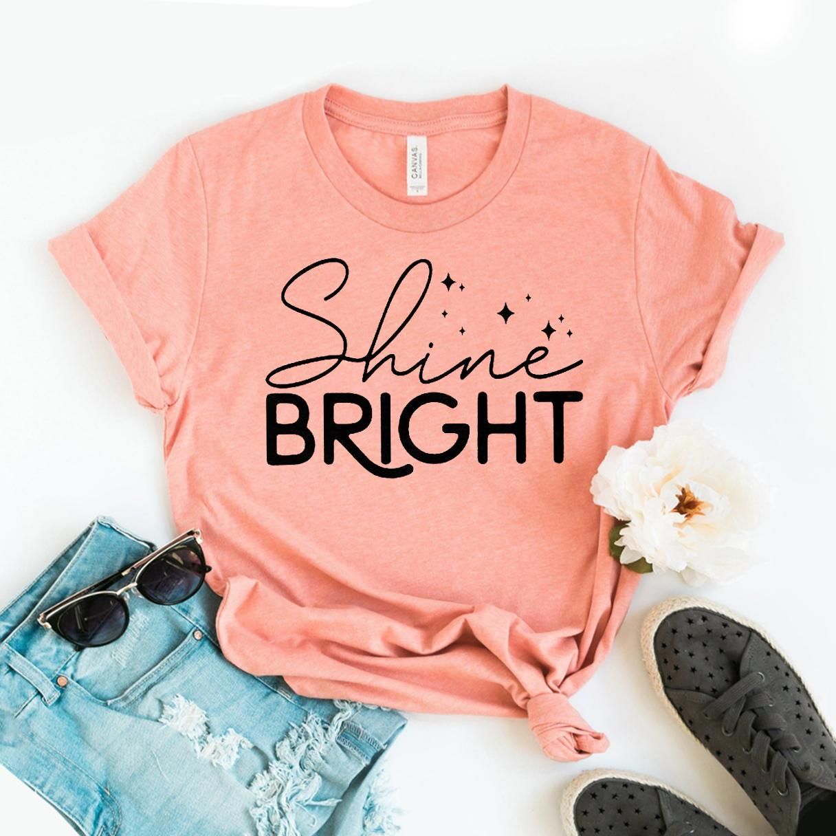 Shine Bright T-shirt, Positive Quote Shirt, Counselor Shirts, Motivational Top, Women's Sunshine Tee, Inspirational Size X-Large