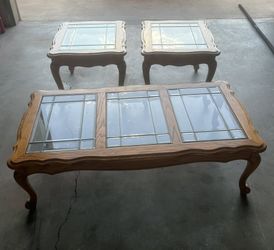 Vintage Solid Oak Coffee Table & Matching Side Tables Set