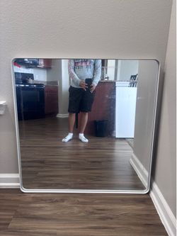 LOAAO 36x36” White Bathroom Mirror – Rounded Rectangle Metal Frame