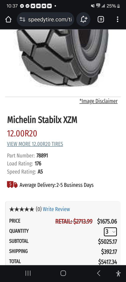 Michelin Stabilx XZM

12.00R20 TIRES

Part#78891

Load Rating:176

Speed Rating:A5

Forklift/4×4/loader