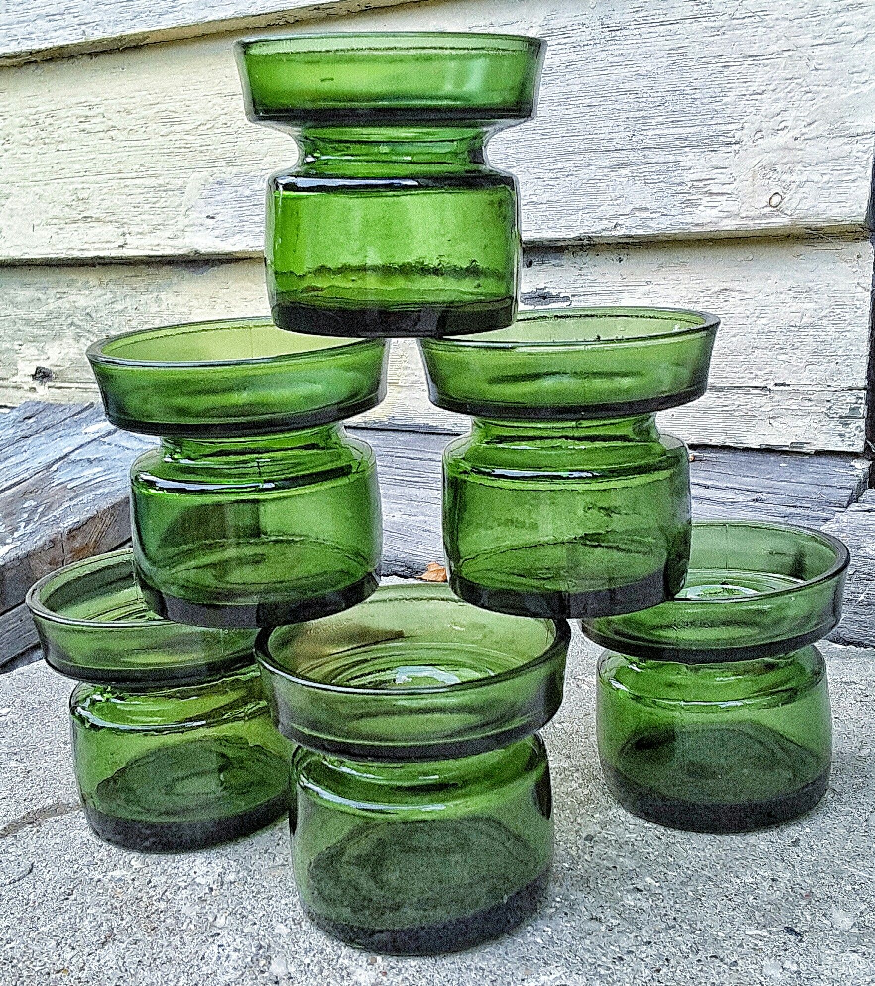 Dansk mid century modern dark olive green signed tea light candle holders x 6 ( 1 as is ) Jens quistgaard